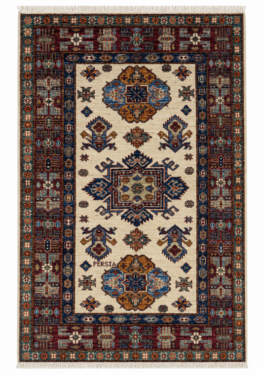 Tappeto Shirvan 145x100 cm avorio e blu per piccoli spazi raffinati.