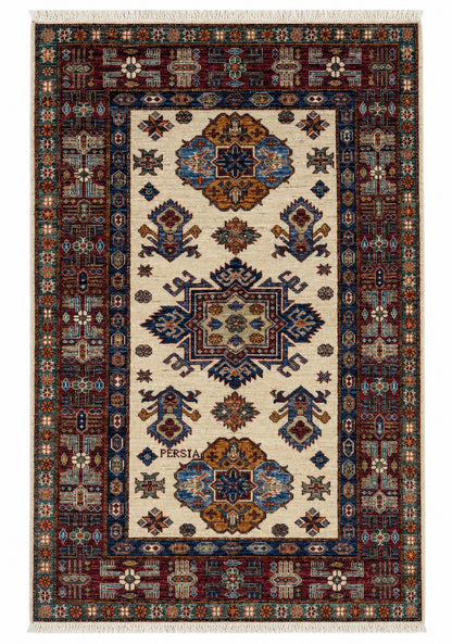 Tappeto Orientale Shirvan 145x100 cm Avorio Rosso e Turchese Geometrico