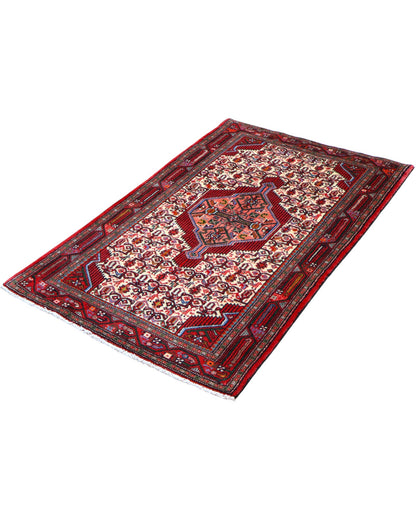 Tappeto Hamedan beige 158x108 cm con disegno geometrico in salotto