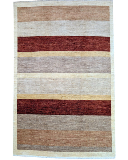 Tappeto moderno 295x195 cm Persia con righe orizzontali in lana naturale. Annodato a mano su telai tradizionali.