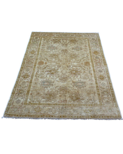 Tappeto Ziegler 185x120 cm annodato a mano con motivi floreali su fondo beige chiaro e bordura avorio.