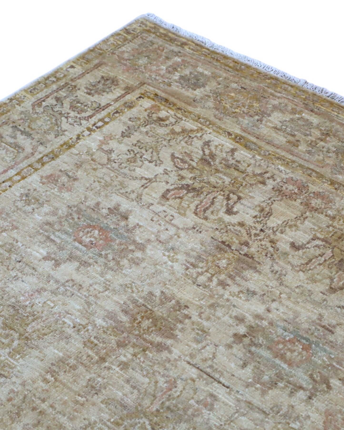 Tappeto Ziegler 185x120 cm annodato a mano con motivi floreali su fondo beige chiaro e bordura avorio.