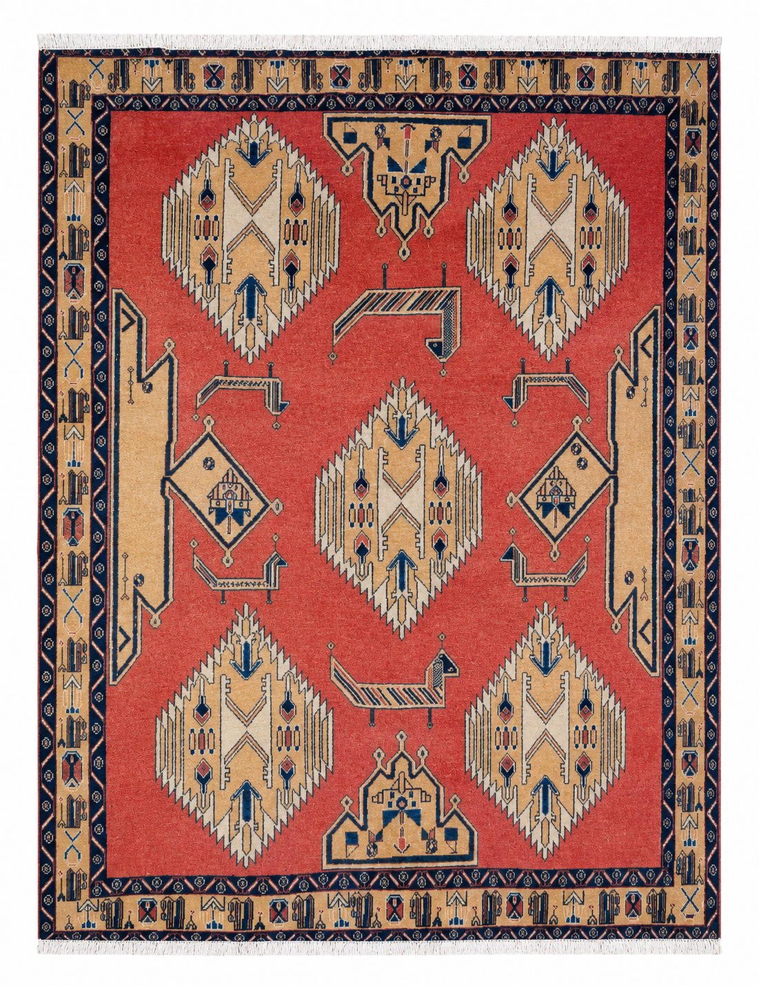 Tappeto persiano Afshar 198x151 cm avorio e rosa per ingresso raffinato.