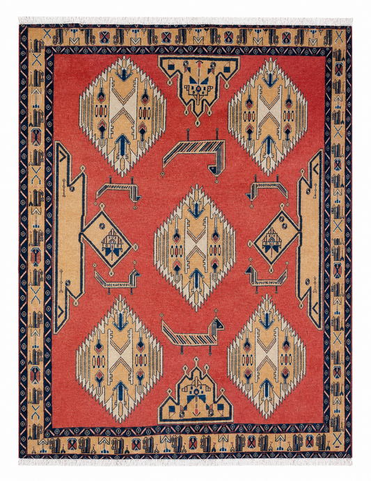 Tappeto persiano Afshar 198x151 cm avorio e rosa per ingresso raffinato.