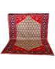 Tappeto 215x145 cm beige con bordo rosso e blu per camera accogliente.