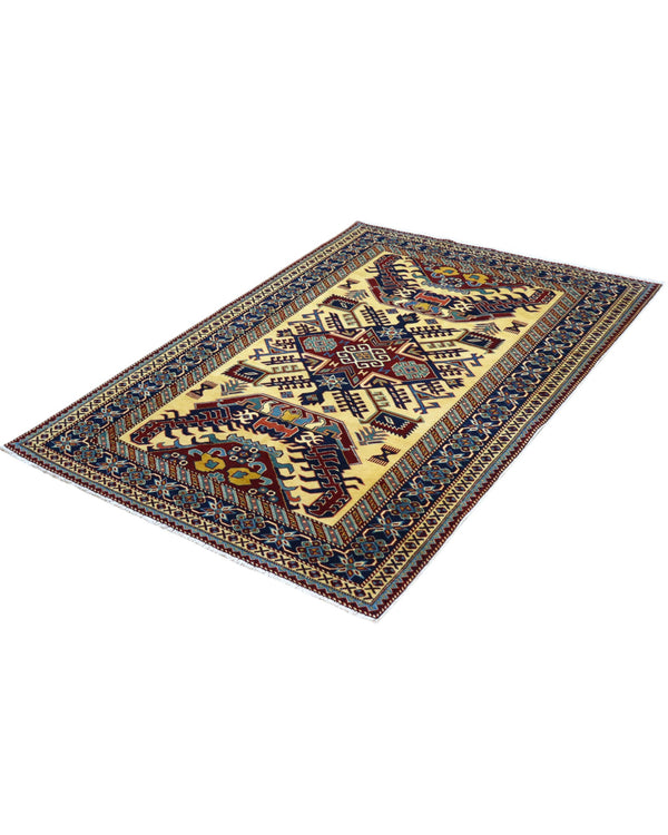 Tappeto Shirvan Afghan 164x117 cm, annodato a mano, con campo avorio, medaglione geometrico centrale e bordo decorato.