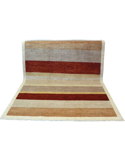 Tappeto moderno 295x195 cm Persia con righe orizzontali in lana naturale. Annodato a mano su telai tradizionali.