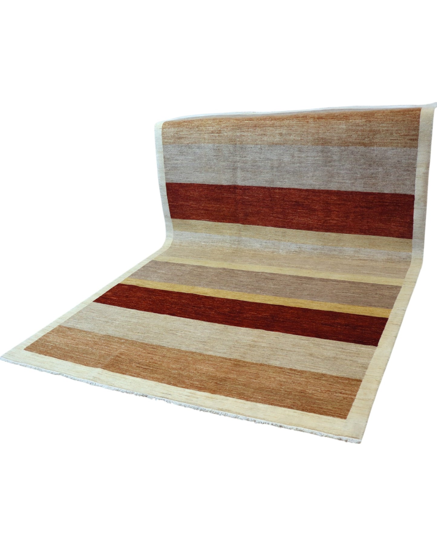 Tappeto moderno 295x195 cm Persia con righe orizzontali in lana naturale. Annodato a mano su telai tradizionali.