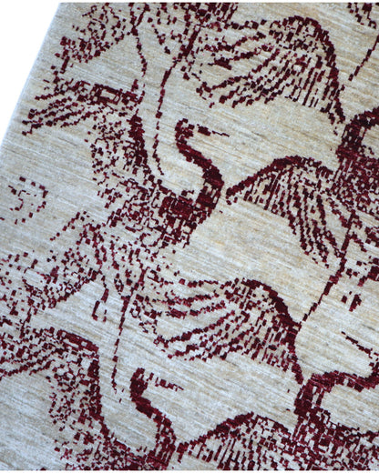 Tappeto Moderno persiano 293x243 cm con fondo beige e motivi astratti marrone scuro, tramato ed annodato a mano, artigianato persiano.