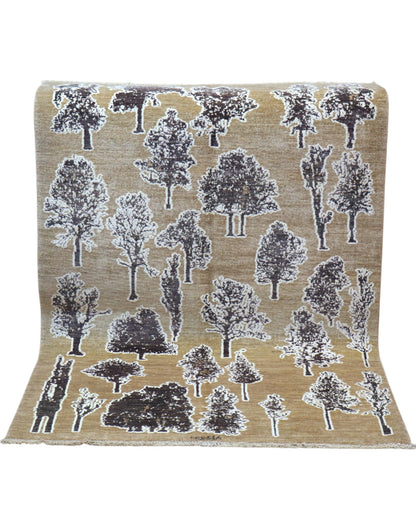 Tappeto Moderno 177x122 cm con fondo beige e motivi ad albero in nero e grigio, tramato ed annodato a mano, provenienza Afghanistan.