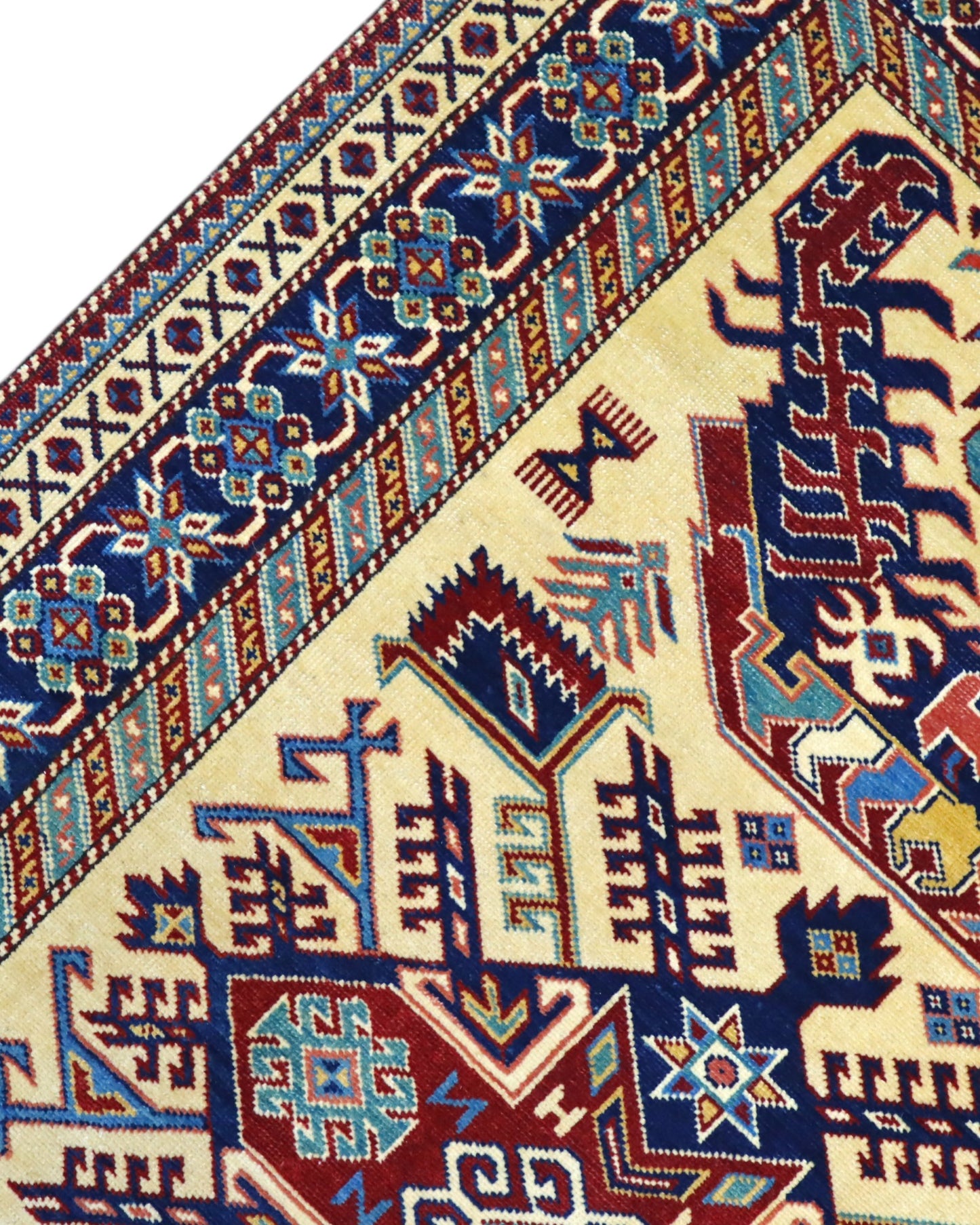 Tappeto Shirvan Afghan 164x117 cm, annodato a mano, con campo avorio, medaglione geometrico centrale e bordo decorato.