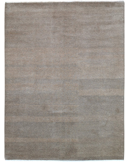 Tappeto moderno 183x138 cm annodato a mano, in lana e cotone, con sfumature grigio e taupe dal design minimalista.