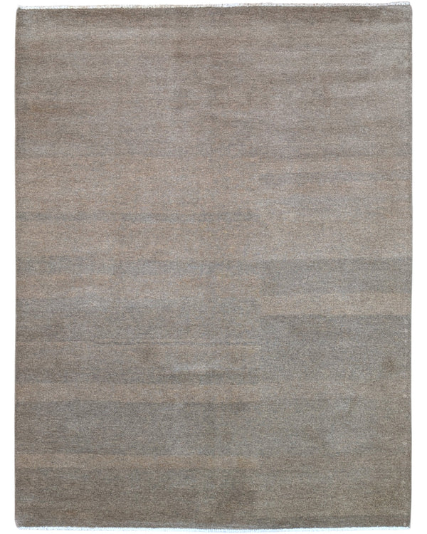Tappeto moderno 183x138 cm annodato a mano, in lana e cotone, con sfumature grigio e taupe dal design minimalista.