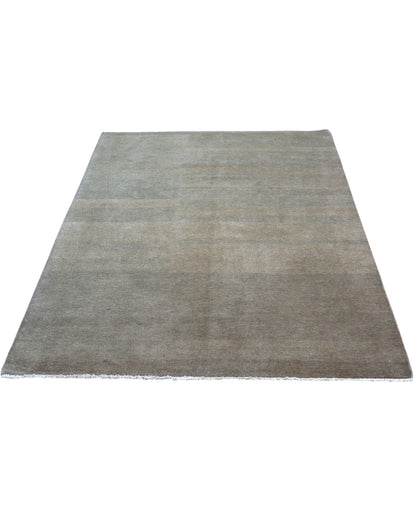 Tappeto moderno 183x138 cm annodato a mano, in lana e cotone, con sfumature grigio e taupe dal design minimalista.