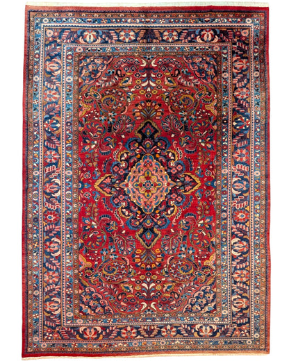 tappeto persiano Lilian annodato a mano 377x270 cm rosso con medaglione centrale e motivi floreali