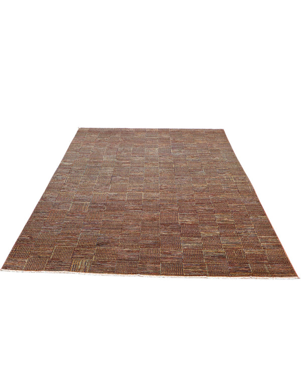 Tappeto moderno 270x188 cm Persia con disegno geometrico a quadri in tonalità marroni. Annodato a mano in lana e cotone.