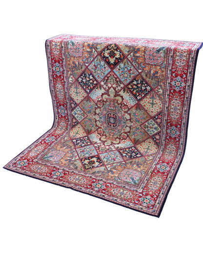 Tappeto Antico Tehran persiano, fondo blu con disegno decorativo, annodato a mano, 212x185 cm.