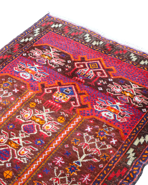 Tappeto persiano rosso con dettagli etnici 116x91 cm per soggiorno