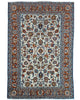Tappeto Esfahan 182x124 cm annodato a mano, rettangolare, fondo chiaro con motivi floreali persiani, realizzato in cotone e lana con colori vegetali.