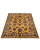Tappeto Farahan Ziegler oro e blu notte, annodato a mano in Afghanistan. Realizzato in lana e cotone con colori vegetali, unisce eleganza floreale e tradizione artigianale.