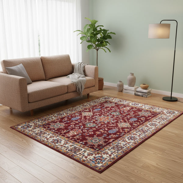 Tappeto Farahan Ziegler afgano, rosso melograno e beige, annodato a mano, 196x153 cm.