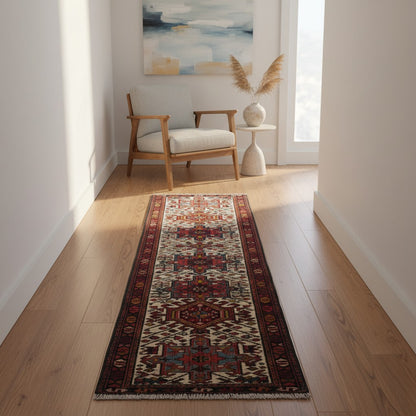 Tappeto Gharage persiano annodato a mano 238x65 cm in lana e cotone, realizzato con colori vegetali.