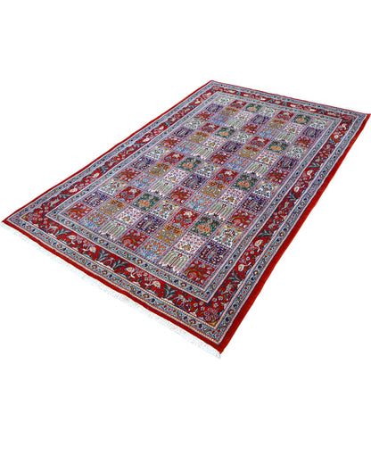Tappeto Kashan annodato a mano, 230 x 143 cm, motivi decorativi con varietà cromatiche.