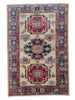 Tappeto Kazak 171x117 cm, annodato a mano in lana pregiata, motivi geometrici caucasici con medaglioni e bordura decorata.