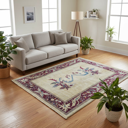 Tappeto Kazak 232x180 cm in beige e rosso, annodato a mano con cotone e lana vegetale in Afghanistan. Certificato di autenticità incluso.