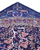 Tappeto Kerman quadrato 261x264 cm, annodato a mano in lana e cotone con colori vegetali, fondo blu con dettagli floreali e medaglione centrale persiano.
