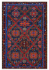 Tappeto 222x160 cm verde blu e rosso con motivo geometrico per soggiorno elegante.