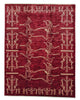 Tappeto "Cavalli di Darios" 234x180 cm, fondo rosso/bordeaux con figure stilizzate di cavalli in ocre/beige,