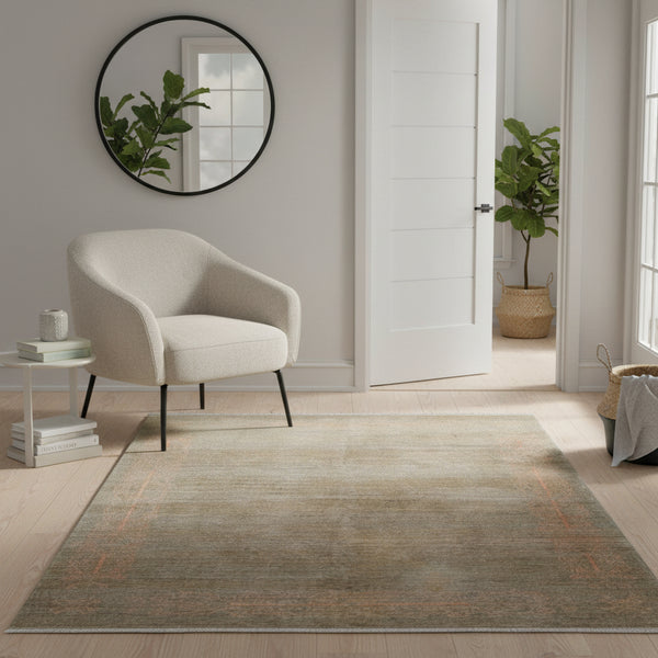 Tappeto Moderno 163x127 cm, lana annodata a mano, fondo grigio-marrone con decorazioni tono su tono aranciate.