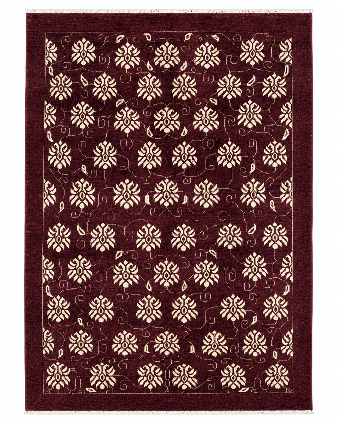 Tappeto Moderno 212x147 cm Bordeaux e Avorio Floreale