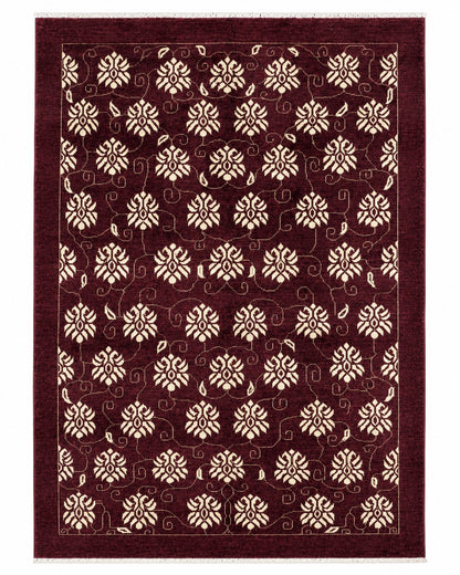 Tappeto Moderno 212x147 cm Bordeaux e Avorio Floreale