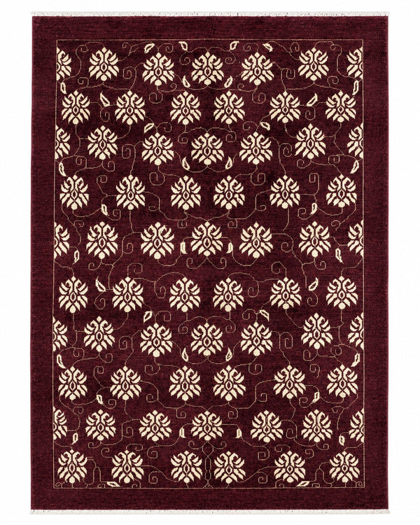Tappeto Moderno 212x147 cm Bordeaux e Avorio Floreale