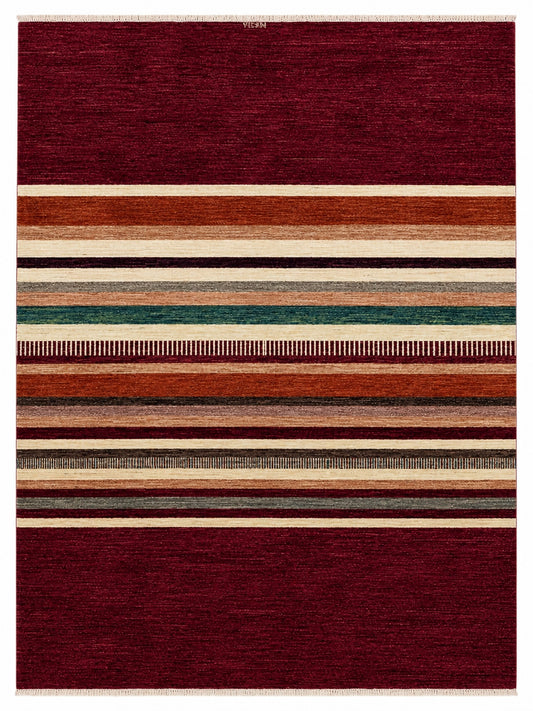 Tappeto Moderno 240x176 cm Bordeaux Multicolore a Righe