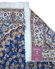 Tappeto Nain 208x120 cm persiano, annodato a mano, fondo blu con medaglione centrale avorio e motivi floreali in lana e seta.