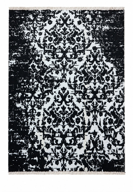 Tappeto Persiano Moderno 292x202 cm Nero e Avorio Vintage