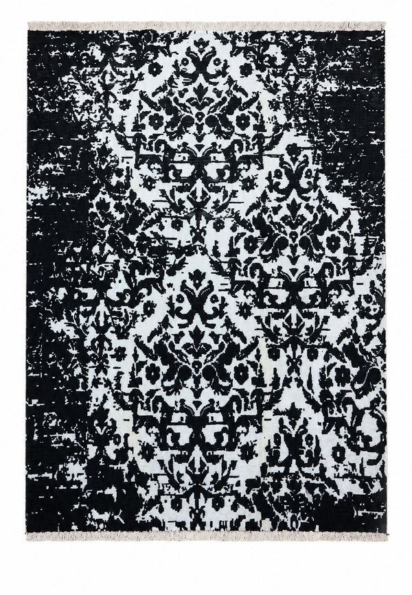 Tappeto Persiano Moderno 292x202 cm Nero e Avorio Vintage