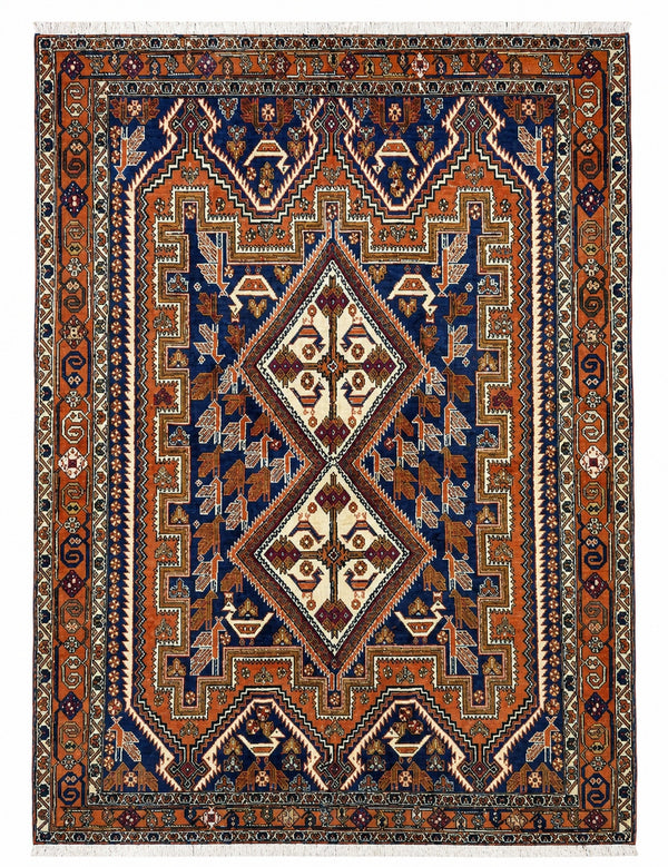 Tappeto Persiano Afshar 208x150 cm Blu e Ruggine Geometrico