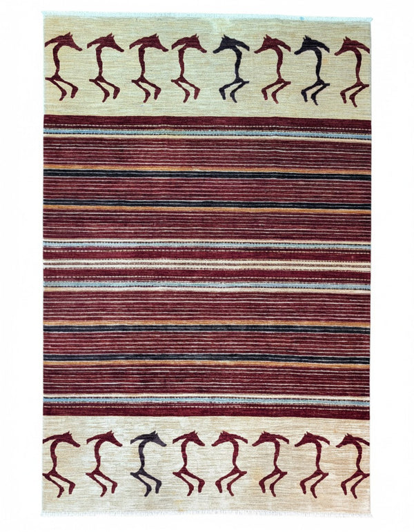 Tappeto 287x195 cm bordeaux e avorio con motivo geometrico per soggiorno elegante.