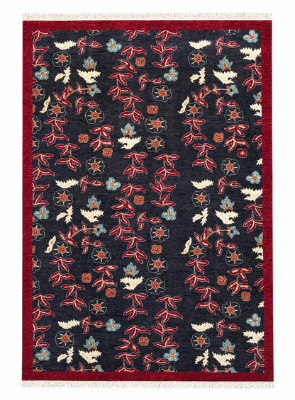 Tappeto Persiano Moderno 292x216 cm Blu Notte e Rosso Floreale