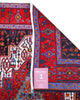 Tappeto Senneh 168x143 cm persiano, annodato a mano, medaglione centrale geometrico su fondo rosso con dettagli blu, avorio e arancio, tipico del Kurdistan iraniano.