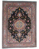 Tappeto Tabriz 60 Raj 202x136 cm – tappeto persiano annodato a mano in lana e seta, con fondo nero e cornice beige.