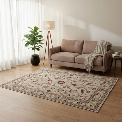 Tappeto Ziegler Farahan rettangolare 200x153 cm, palette avorio, crema, rosso, nero e blu, annodato a mano in lana e cotone con colori vegetali, provenienza Persia (Sultanabad/Arak).