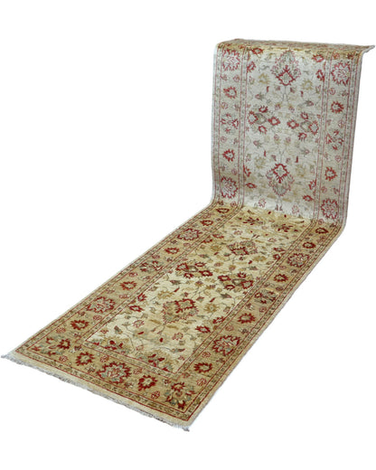 Tappeto Ziegler afgano, colori vegetali con disegno contemporaneo, annodato a mano, 290x84 cm.