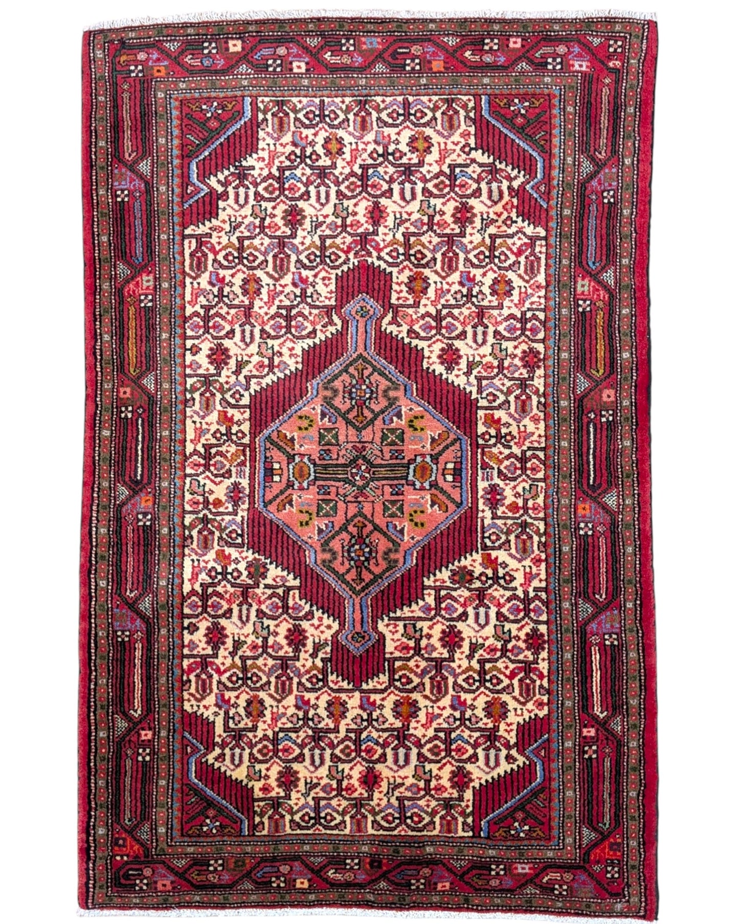 Tappeto persiano 158x108 cm beige e rosso con medaglione in soggiorno elegante