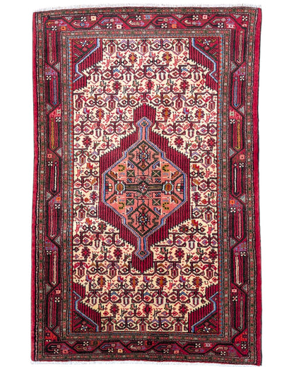 Tappeto persiano 158x108 cm beige e rosso con medaglione in soggiorno elegante
