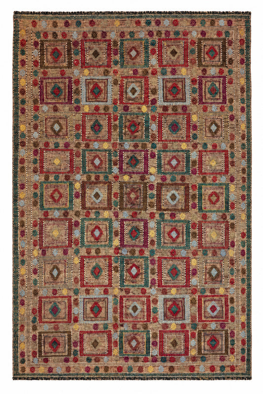 Tappeto Kilimn265x175 cm Beige Multicolore Geometrico
